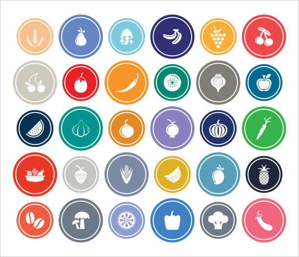 水果和蔬菜信息图表圆形设计图标集的网页，应用程序和设计。图片下载