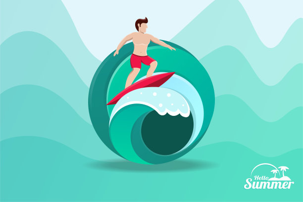 夏日冲浪假期背景插图矢量图片下载