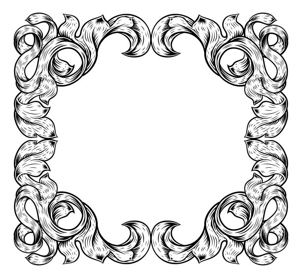 金丝花叶框架花边卷轴图案图片下载