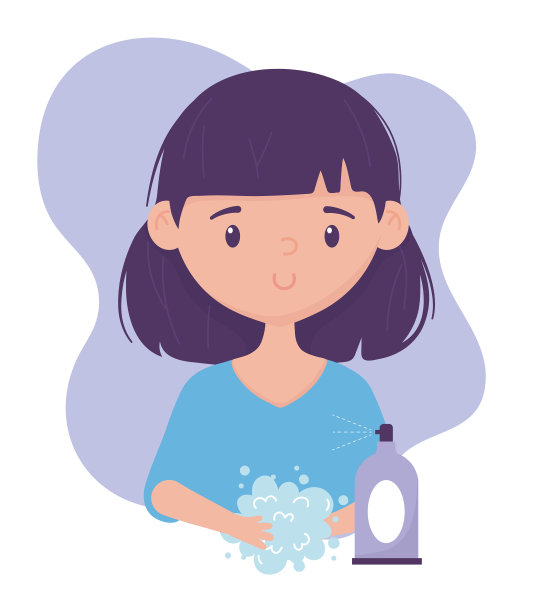 网上健康女孩用肥皂喷雾洗手图片下载