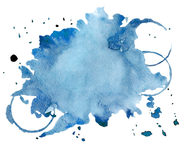 抽象的水彩蓝色纹理与抹茶杯染色孤立在白色背景为旗帜设计。手绘现代艺术。图片下载