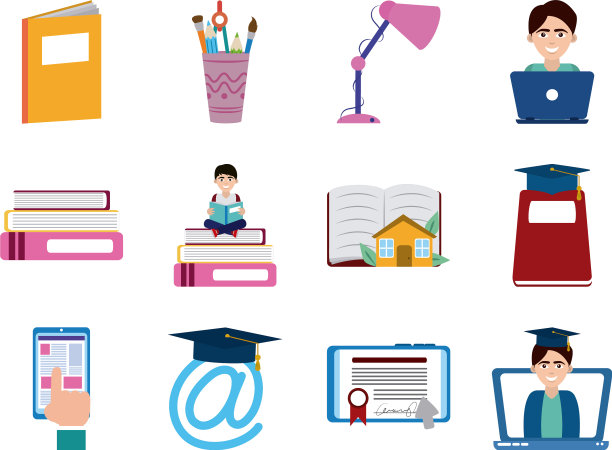 家庭教育学校学习用品图标集图片下载