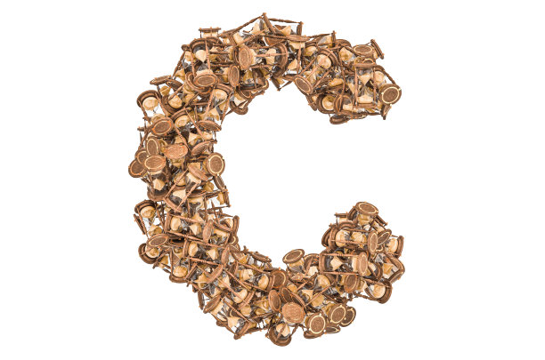 字母C来自沙漏，3D渲染孤立在白色背景上图片下载