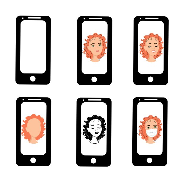 手机屏幕上的有趣女孩。智能手机屏保上女人的情绪。使用小工具进行远程通信。股票矢量插图为企业，互联网，社交网络。图片下载