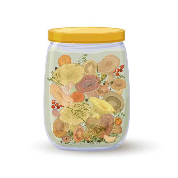 罐装森林蘑菇。自制储存准备。在白色背景上孤立的物体图片下载