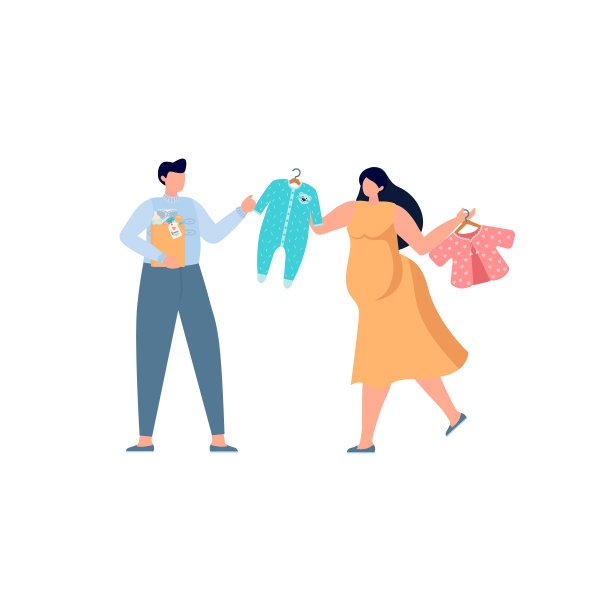 美女孕妇购物，风格化向量符号。给宝宝买东西。图片下载