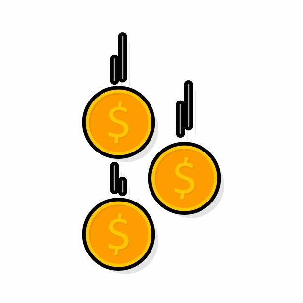 金币下落黑色描边和阴影图标矢量隔离。图片下载
