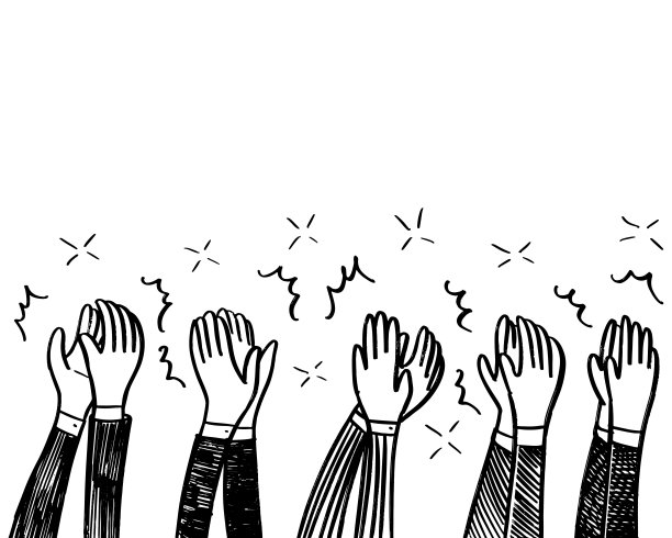 涂鸦素描风格的掌声在白色的背景。热烈的掌声。设计元素手绘。图片下载