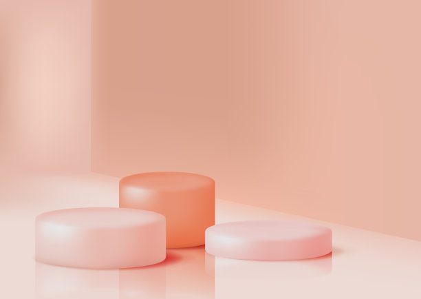 产品展示平台采用淡粉色，模拟设计。圆形展示平台，逼真的矢量插画图片下载