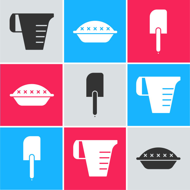 设置量杯，自制派和抹刀图标。向量图片下载