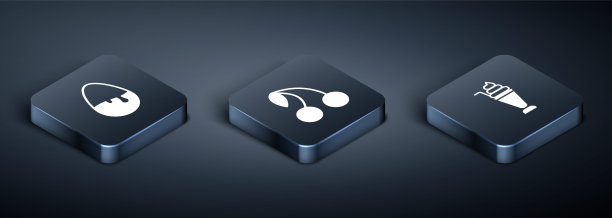 设置等距巧克力鸡蛋，奶昔和樱桃图标。向量图片下载