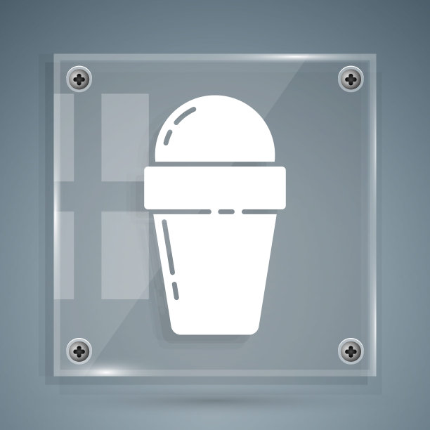 白色的华夫蛋筒冰淇淋图标孤立在灰色背景。甜蜜的象征。方形玻璃面板。矢量图图片下载