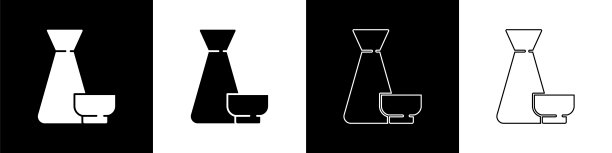 将中国传统茶道图标隔离在黑白背景上。茶壶和杯子。矢量图图片下载