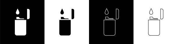 设置打火机图标孤立的黑色和白色背景。矢量图图片下载