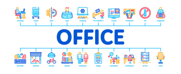 办公室和工作场所最小信息图横幅向量图片下载