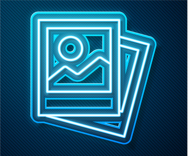 发光的霓虹灯线照片图标孤立在蓝色图片下载