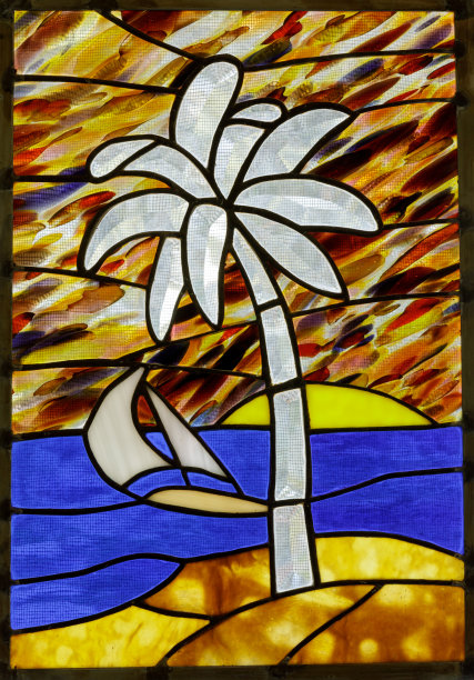 热带海滩的彩色玻璃窗图片下载