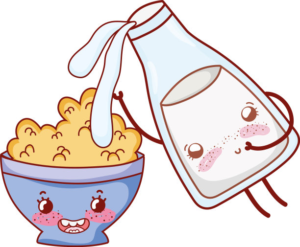 早餐可爱的牛奶倒在麦片碗卡哇伊图片下载