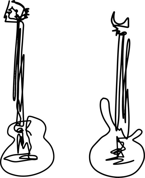 抽象素描手绘吉他和贝斯图片下载