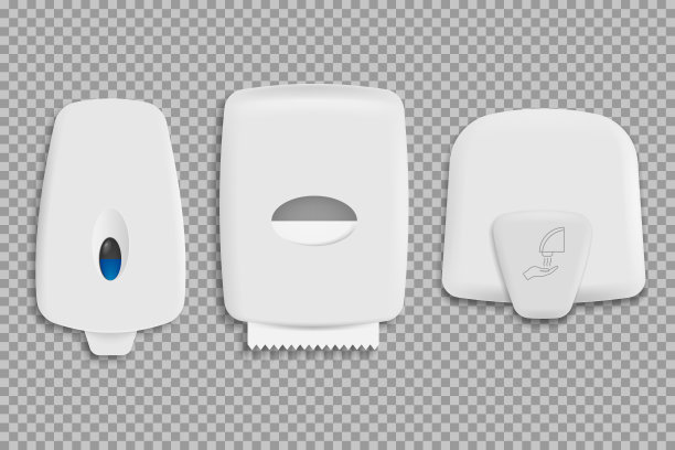 一套分配器，纸巾，分配器，肥皂和烘干机。矢量插图。图片下载