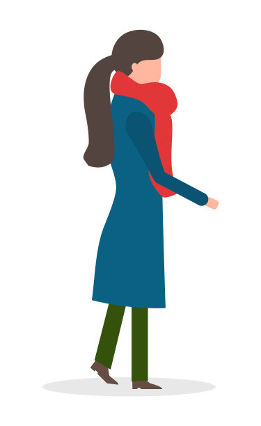 女孩在大衣走，霜冻冬季季节向量图片下载