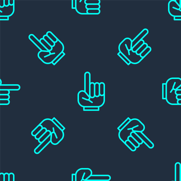 蓝色背景上的绿色线条数字1手套图标无缝图案。比赛中团队支持的象征矢量图图片下载