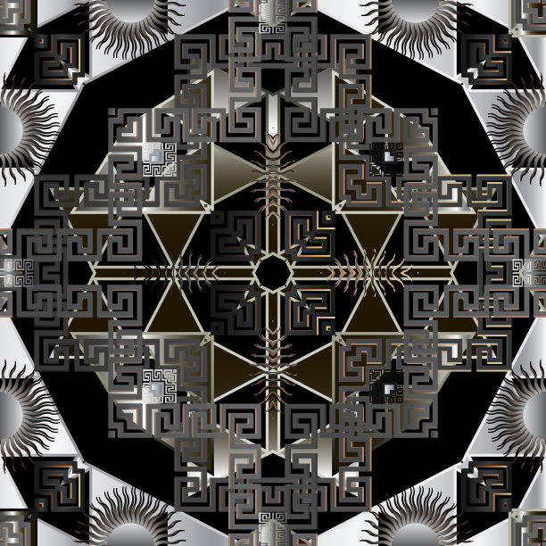 希腊装饰几何三维无缝图案图片下载