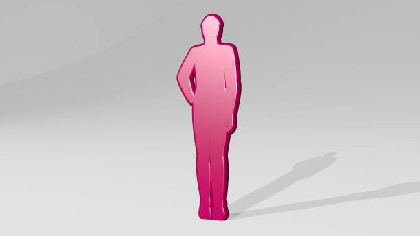 男人站立的3D插图，一个闪亮的金属雕塑与光影背景的阴影。美丽和年轻图片下载