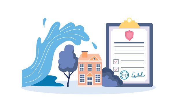 财产保险的洪水和自然灾害平面矢量插图。图片下载