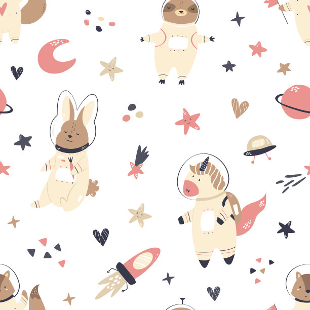 动物和空间元素的无缝模式图片下载