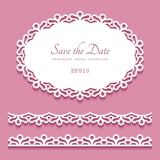 椭圆形花边桌布和边界切割模板图片下载