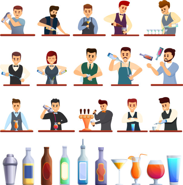 酒保图标设置卡通风格图片下载