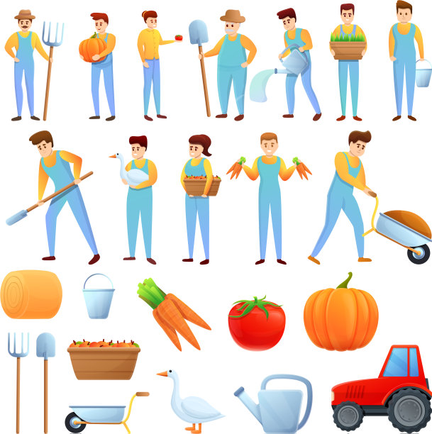 农学家图标设置卡通风格图片下载