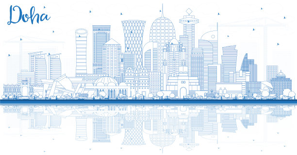 用蓝色勾勒出卡塔尔多哈城市的天际线图片下载