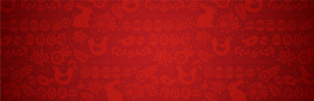 红色复活节横幅，鸡蛋，花和叶子图片下载