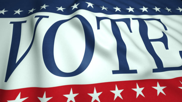 投票签名，总统竞选，挥舞着美国国旗的颜色，星条旗，美国2020年大选，3d插图图片下载