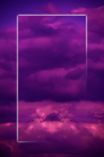 唯美的现代艺术拼贴与云朵天空的80-90年代风格。真实自然的天空构成在明亮的霓虹灯颜色。汽波，赛博朋克，合成波，网络朋克和超现实风格。电子杂志的文化。图片下载