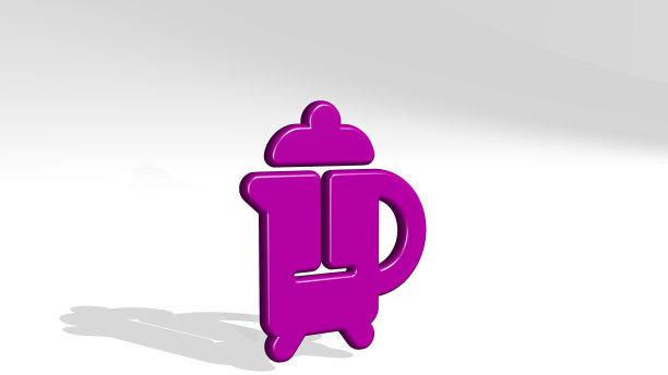 从咖啡冷压的角度看带有阴影。一个用金属材料制作的厚雕塑的3D渲染。背景和杯图片下载