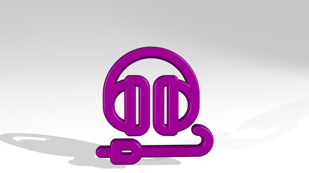 带阴影的耳机线架。金属雕塑的3D插图在一个白色的背景与温和的纹理。音乐和听图片下载