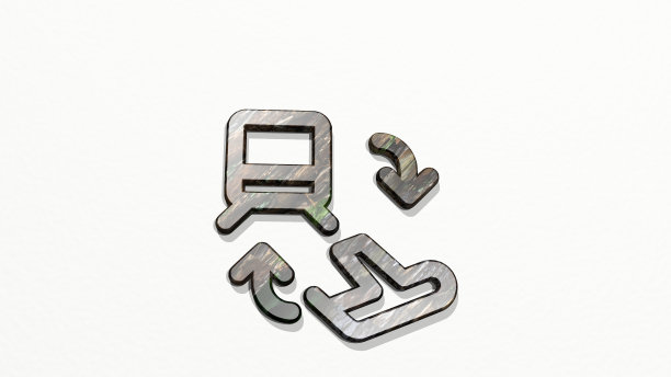 交通票、飞机换乘列车的3D插图，墙上有一个闪闪发光的金属雕塑，背景是灯光。图标和汽车图片下载