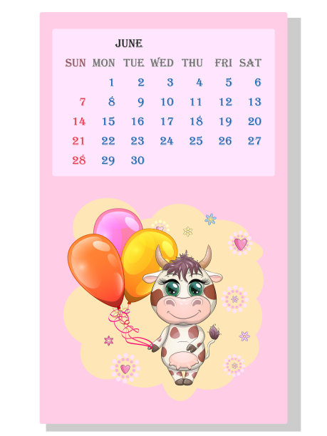 日历2021年可爱的公牛和母牛为每个月图片下载