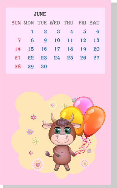 日历2021年可爱的公牛和母牛为每个月图片下载