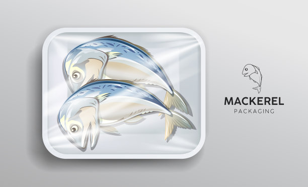 清蒸鲭鱼泡沫盘用塑料包装，设计成泰国流行的食品图片下载