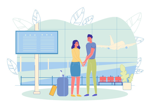 在机场候机楼与一对情侣离别的场景图片下载