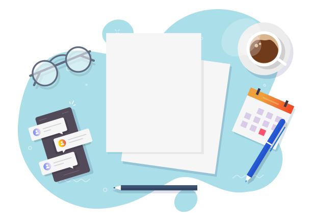 文件空白空白平铺为复制空间文字在工作场所桌面桌面视图干净的纸页桌面矢量插图，教育概念学习，写作内容图片下载