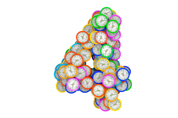 第四种是彩色挂钟，在白色背景上独立的3D渲染图片下载