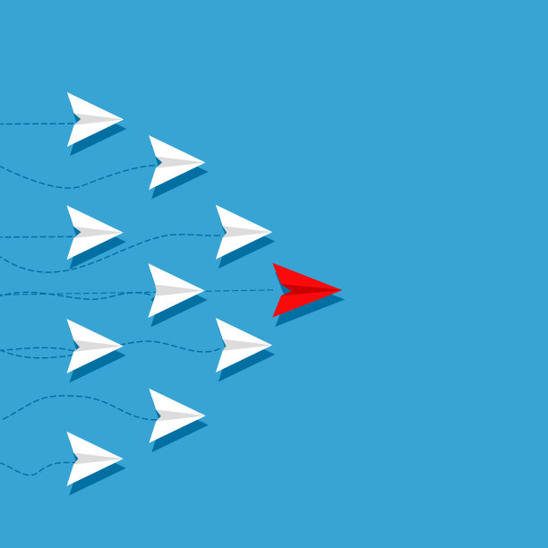 红色的纸飞机和许多白色的。领导的概念。团队精神和勇气理念图片下载