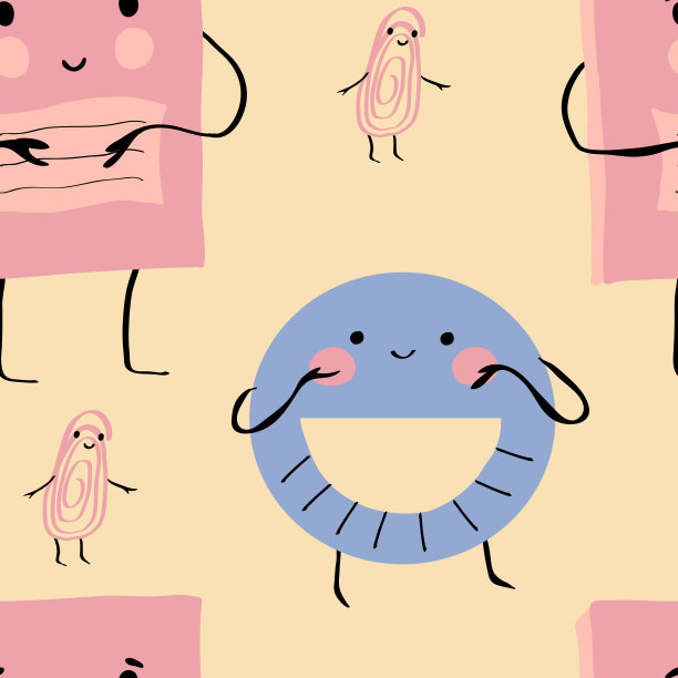 回到学校矢量无缝模式与可爱的拟人化的书，量角器和剪贴在柔和的颜色图片下载