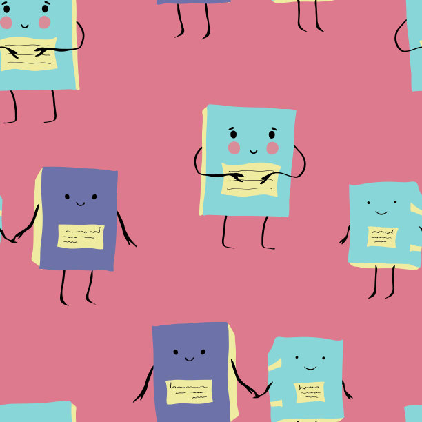 回到学校矢量无缝模式与可爱的拟人化书籍和笔记本在粉红色的背景图片下载
