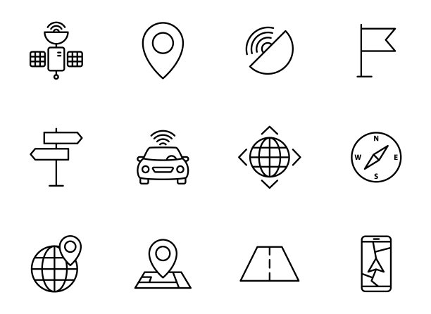 导航和地图线性矢量图标孤立在白色背景上。导航图标设置为网页设计，用户界面，移动应用程序和打印图片下载